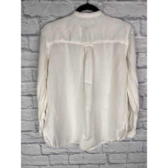 PILCRO Women's White Frayed Ruffle Linen Blend Button Down Blouse Small - Picture 5 of 5